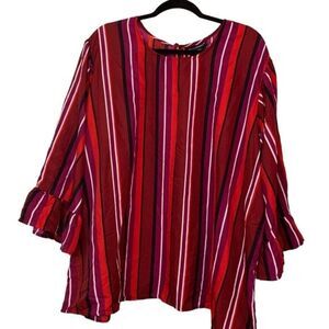 Ashley Stewart Pink Stripped Blouse Three Quarter Length Sleeves Size 26/28